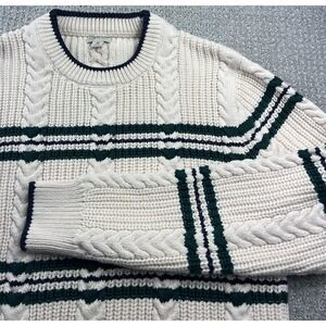 J Crew Heritage Cotton Cable Knit Sweater Hand Knit Striped Fisherman Men Medium